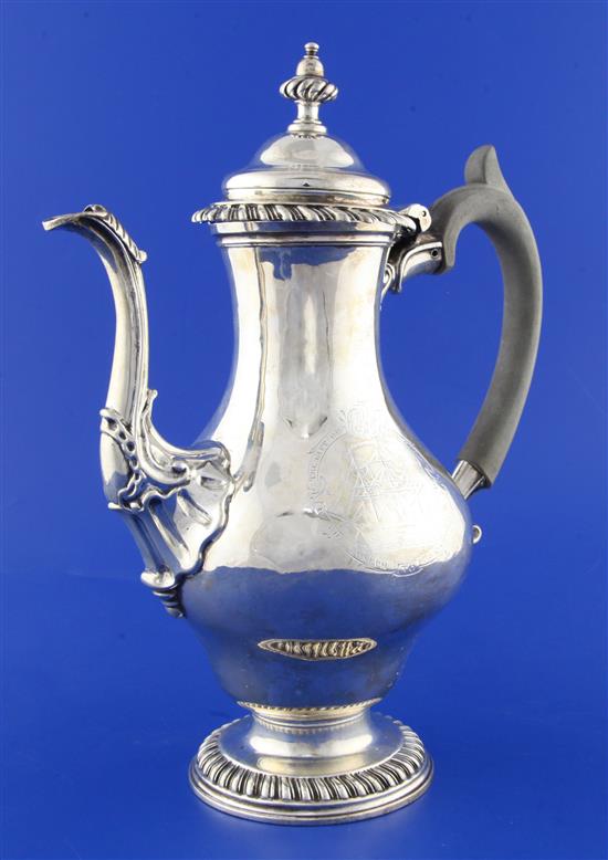 An early George III silver baluster coffee pot By Thomas Whipham & Charles Wright, gross 33.5 oz.
